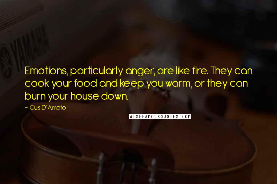 Cus D'Amato Quotes: Emotions, particularly anger, are like fire. They can cook your food and keep you warm, or they can burn your house down.