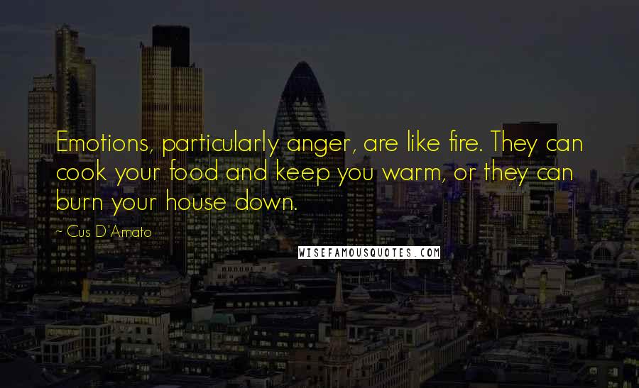 Cus D'Amato Quotes: Emotions, particularly anger, are like fire. They can cook your food and keep you warm, or they can burn your house down.