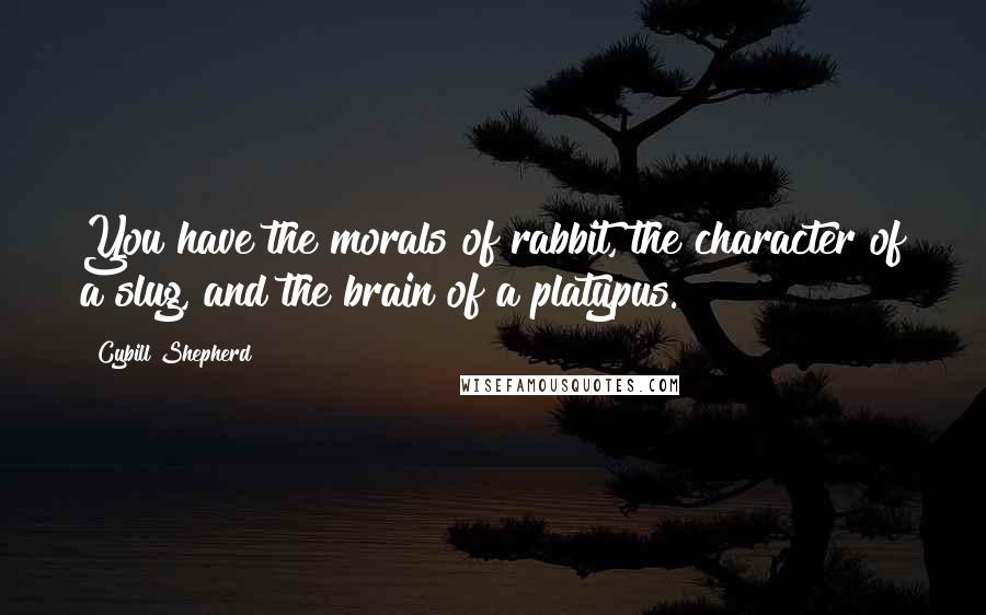 Cybill Shepherd Quotes: You have the morals of rabbit, the character of a slug, and the brain of a platypus.