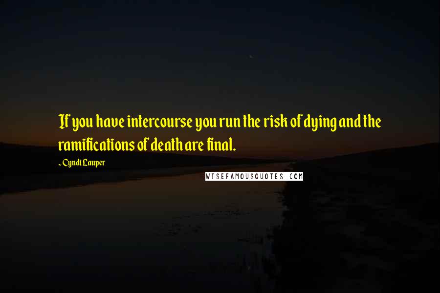 Cyndi Lauper Quotes: If you have intercourse you run the risk of dying and the ramifications of death are final.