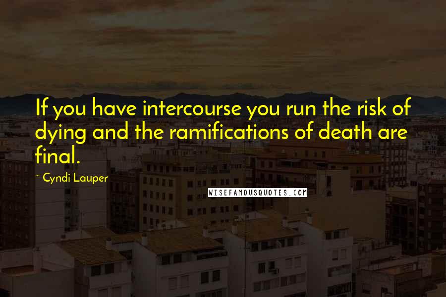 Cyndi Lauper Quotes: If you have intercourse you run the risk of dying and the ramifications of death are final.