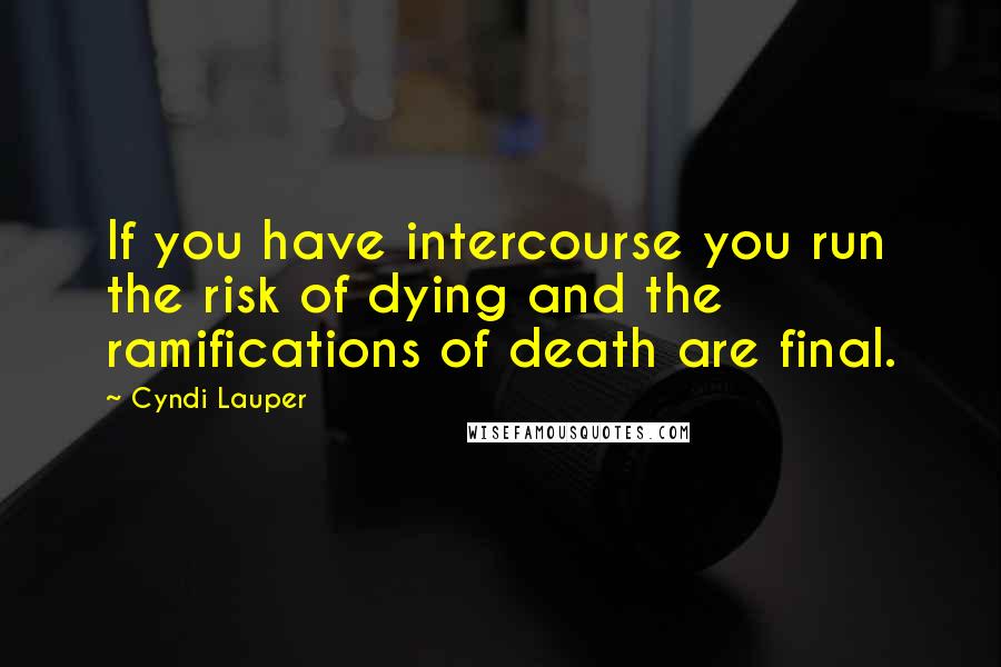 Cyndi Lauper Quotes: If you have intercourse you run the risk of dying and the ramifications of death are final.