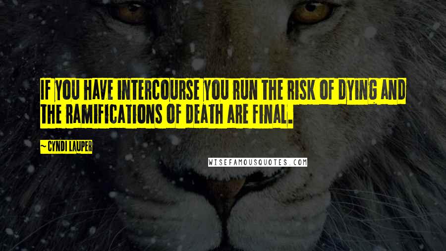 Cyndi Lauper Quotes: If you have intercourse you run the risk of dying and the ramifications of death are final.