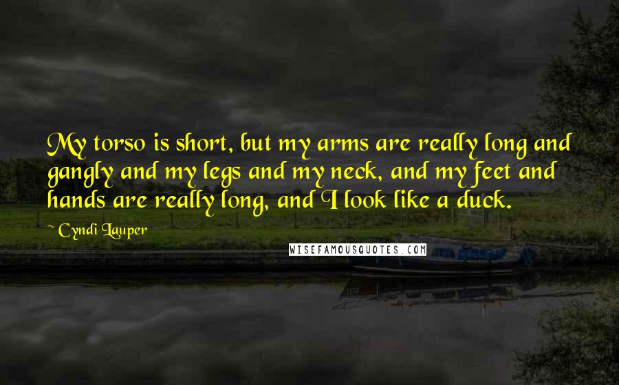 Cyndi Lauper Quotes: My torso is short, but my arms are really long and gangly and my legs and my neck, and my feet and hands are really long, and I look like a duck.