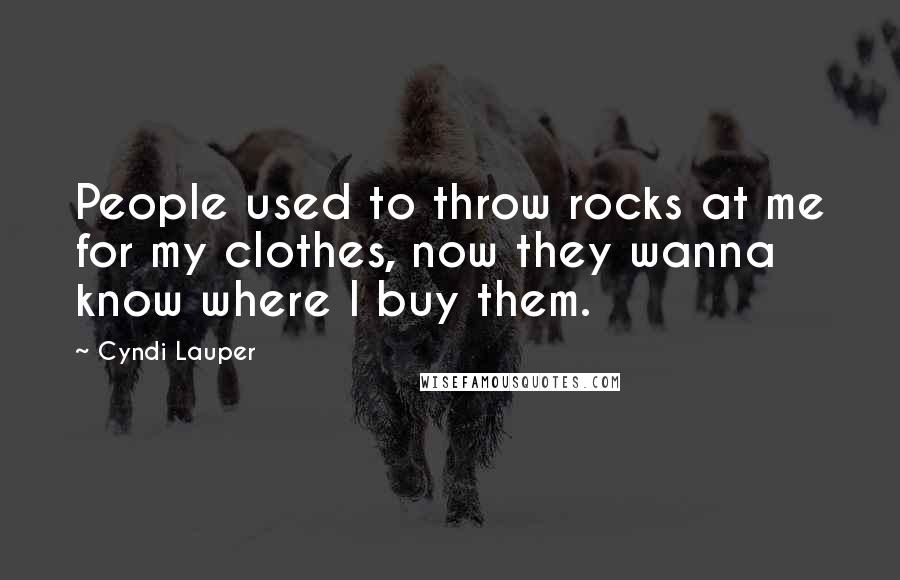 Cyndi Lauper Quotes: People used to throw rocks at me for my clothes, now they wanna know where I buy them.