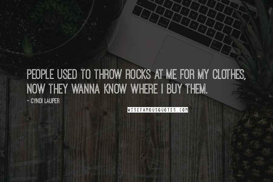 Cyndi Lauper Quotes: People used to throw rocks at me for my clothes, now they wanna know where I buy them.