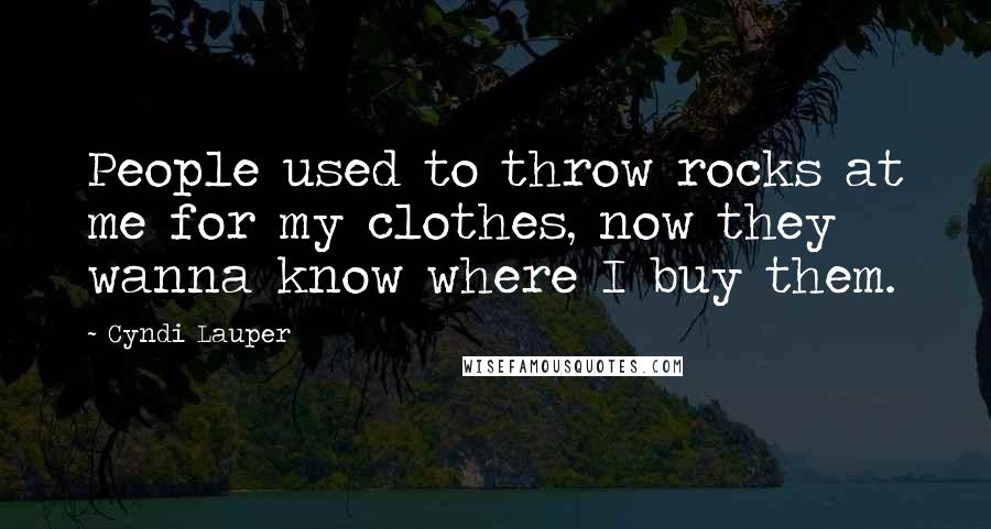 Cyndi Lauper Quotes: People used to throw rocks at me for my clothes, now they wanna know where I buy them.