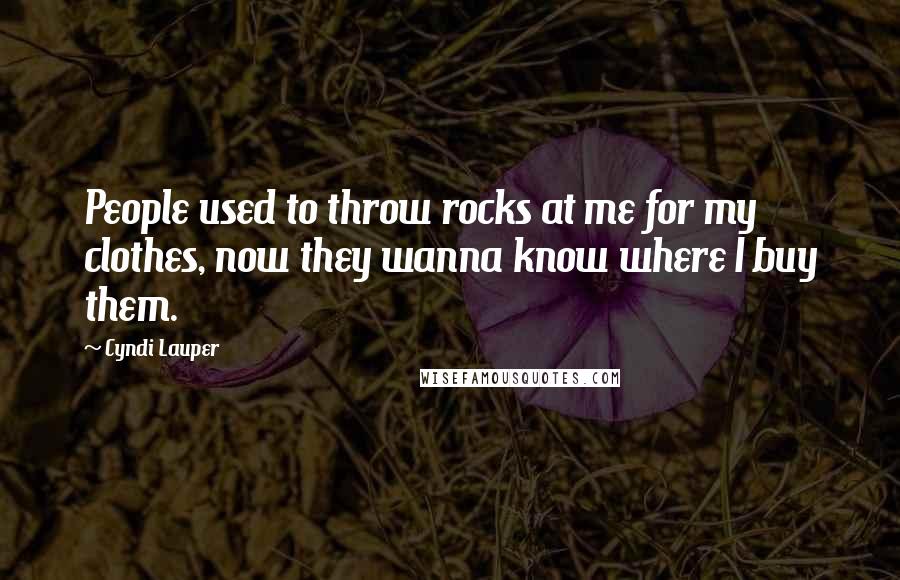 Cyndi Lauper Quotes: People used to throw rocks at me for my clothes, now they wanna know where I buy them.