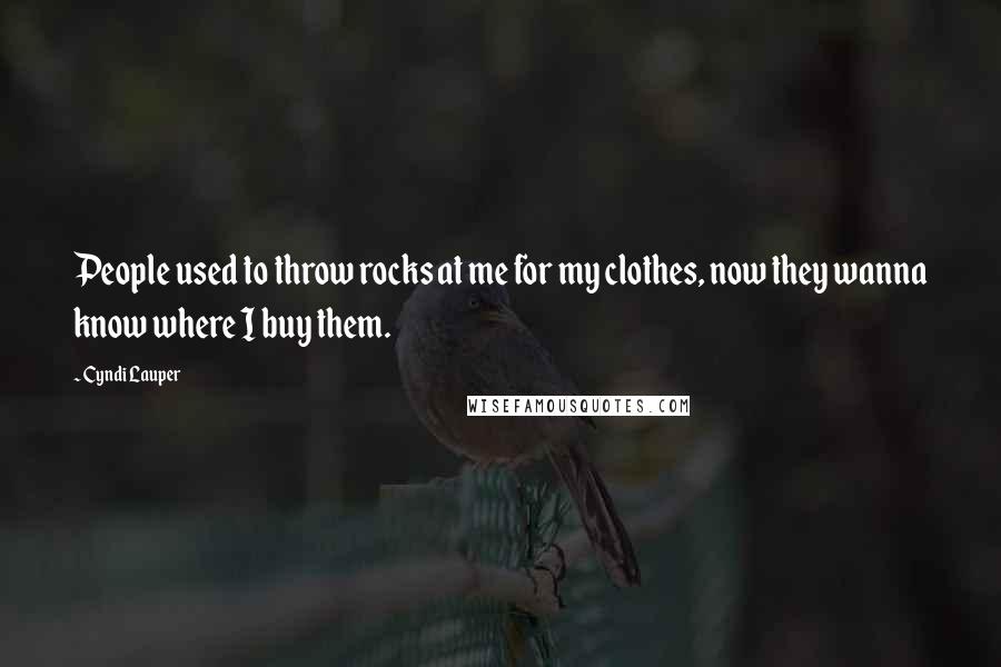 Cyndi Lauper Quotes: People used to throw rocks at me for my clothes, now they wanna know where I buy them.