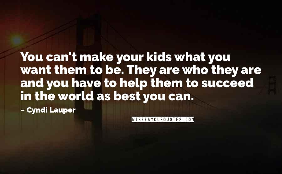 Cyndi Lauper Quotes: You can't make your kids what you want them to be. They are who they are and you have to help them to succeed in the world as best you can.