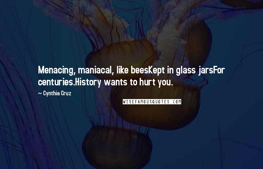 Cynthia Cruz Quotes: Menacing, maniacal, like beesKept in glass jarsFor centuries.History wants to hurt you.