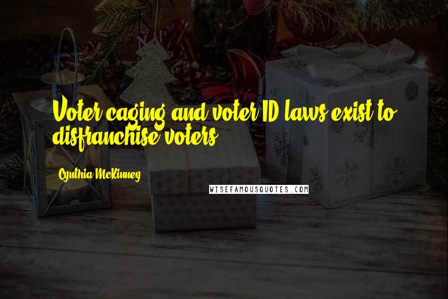 Cynthia McKinney Quotes: Voter caging and voter ID laws exist to disfranchise voters.