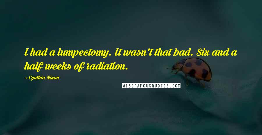 Cynthia Nixon Quotes: I had a lumpectomy. It wasn't that bad. Six and a half weeks of radiation.