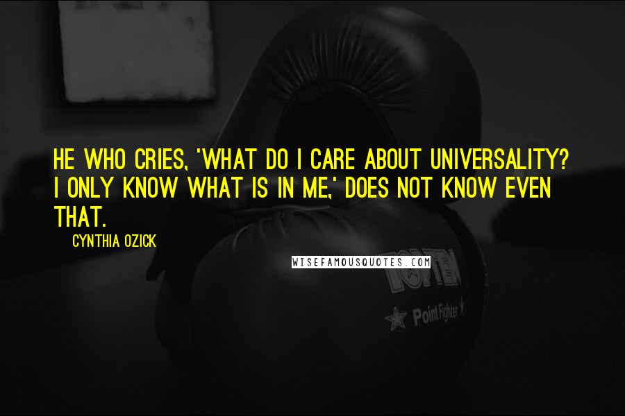 Cynthia Ozick Quotes: He who cries, 'What do I care about universality? I only know what is in me,' does not know even that.