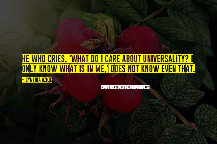 Cynthia Ozick Quotes: He who cries, 'What do I care about universality? I only know what is in me,' does not know even that.