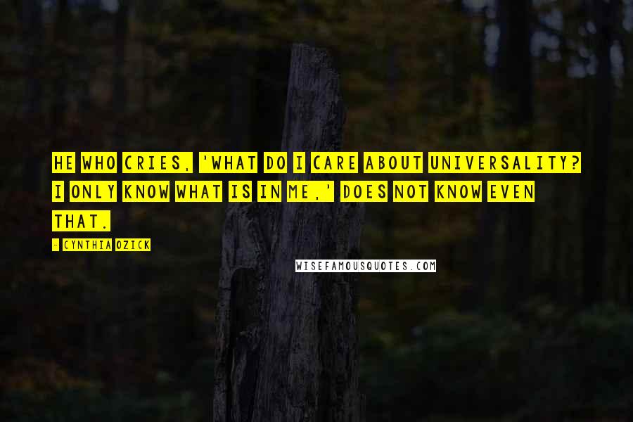 Cynthia Ozick Quotes: He who cries, 'What do I care about universality? I only know what is in me,' does not know even that.