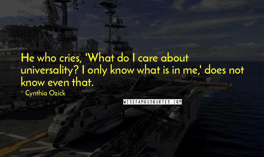 Cynthia Ozick Quotes: He who cries, 'What do I care about universality? I only know what is in me,' does not know even that.