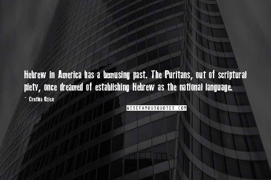 Cynthia Ozick Quotes: Hebrew in America has a bemusing past. The Puritans, out of scriptural piety, once dreamed of establishing Hebrew as the national language.