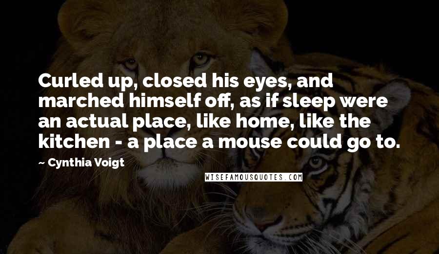 Cynthia Voigt Quotes: Curled up, closed his eyes, and marched himself off, as if sleep were an actual place, like home, like the kitchen - a place a mouse could go to.