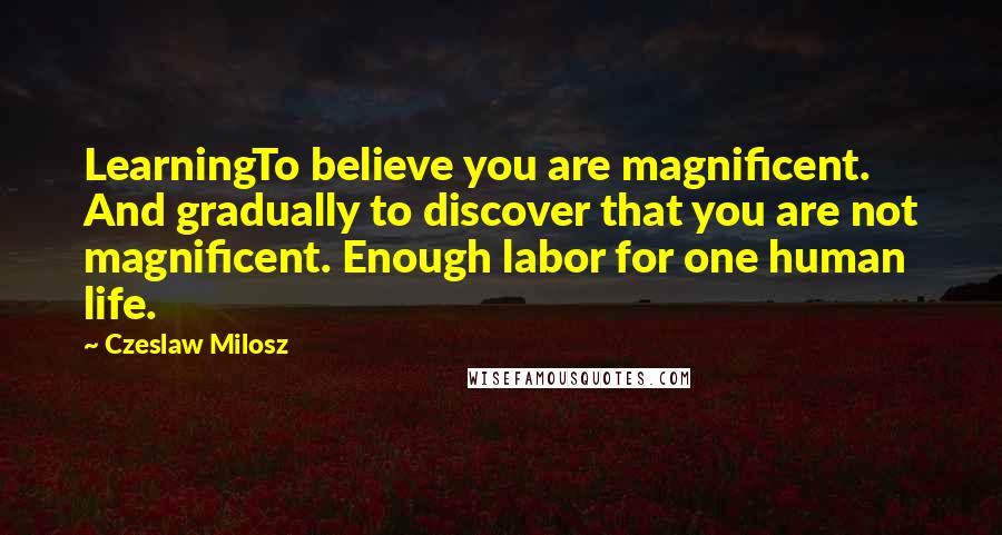 Czeslaw Milosz Quotes: LearningTo believe you are magnificent. And gradually to discover that you are not magnificent. Enough labor for one human life.
