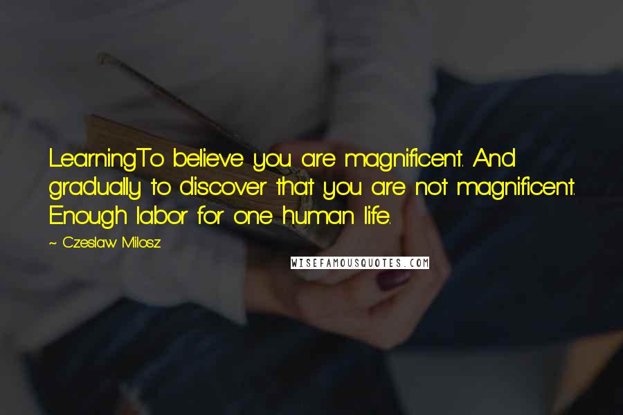 Czeslaw Milosz Quotes: LearningTo believe you are magnificent. And gradually to discover that you are not magnificent. Enough labor for one human life.