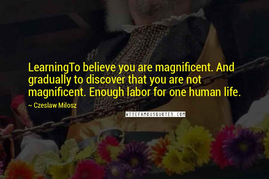 Czeslaw Milosz Quotes: LearningTo believe you are magnificent. And gradually to discover that you are not magnificent. Enough labor for one human life.