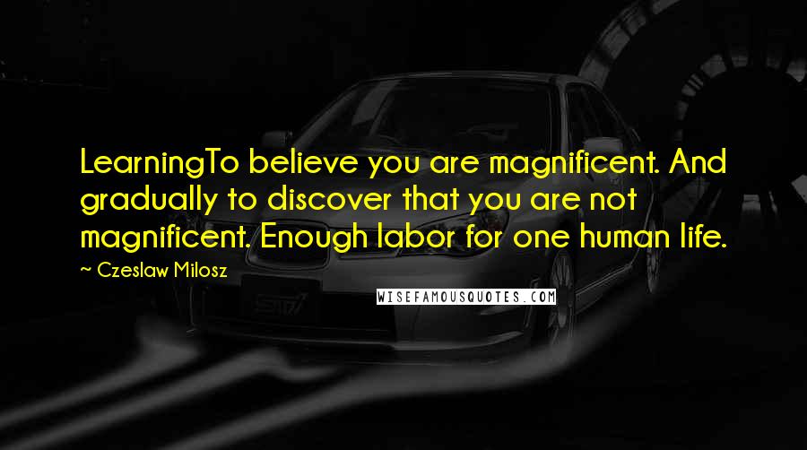 Czeslaw Milosz Quotes: LearningTo believe you are magnificent. And gradually to discover that you are not magnificent. Enough labor for one human life.