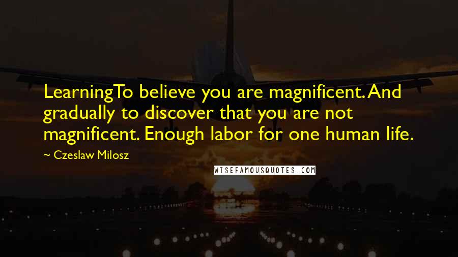 Czeslaw Milosz Quotes: LearningTo believe you are magnificent. And gradually to discover that you are not magnificent. Enough labor for one human life.