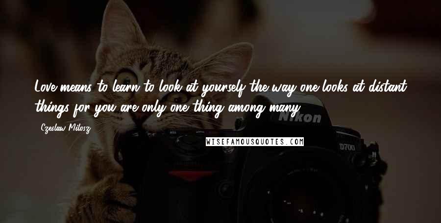 Czeslaw Milosz Quotes: Love means to learn to look at yourself the way one looks at distant things for you are only one thing among many.