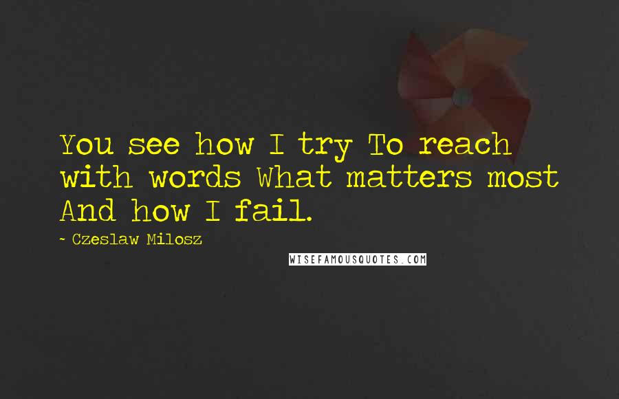 Czeslaw Milosz Quotes: You see how I try To reach with words What matters most And how I fail.
