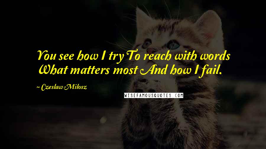 Czeslaw Milosz Quotes: You see how I try To reach with words What matters most And how I fail.