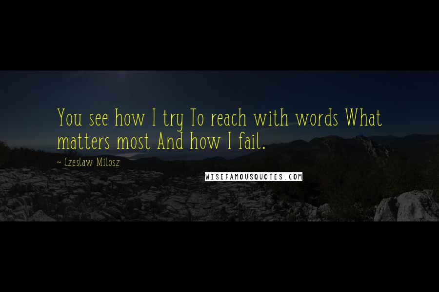 Czeslaw Milosz Quotes: You see how I try To reach with words What matters most And how I fail.