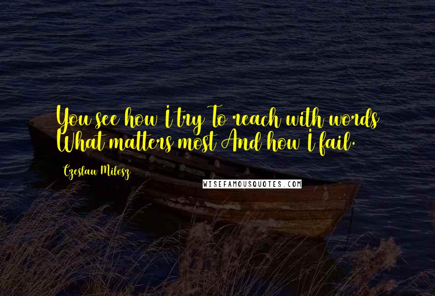 Czeslaw Milosz Quotes: You see how I try To reach with words What matters most And how I fail.