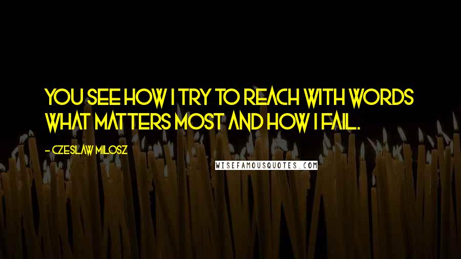 Czeslaw Milosz Quotes: You see how I try To reach with words What matters most And how I fail.