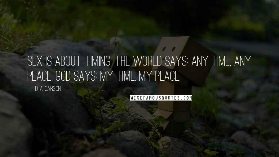 D. A. Carson Quotes: Sex is about timing. The world says: any time, any place. God says: my time, my place.