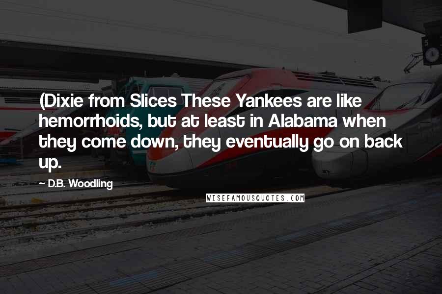 D.B. Woodling Quotes: (Dixie from Slices These Yankees are like hemorrhoids, but at least in Alabama when they come down, they eventually go on back up.