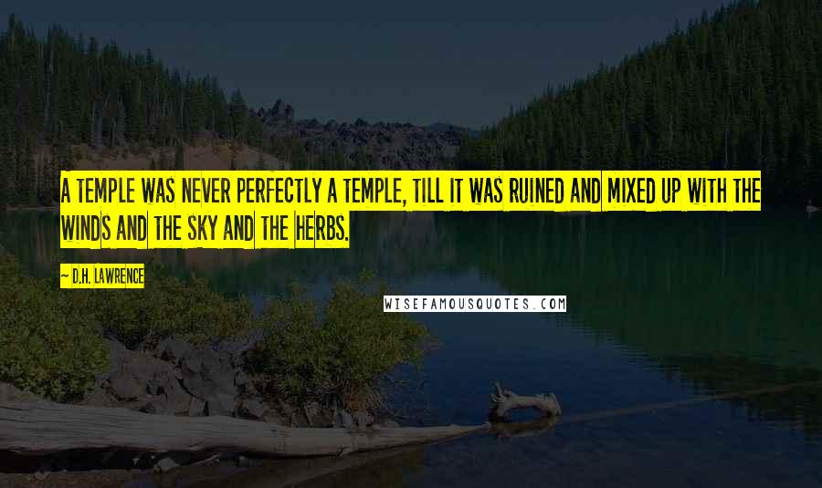 D.H. Lawrence Quotes: A temple was never perfectly a temple, till it was ruined and mixed up with the winds and the sky and the herbs.