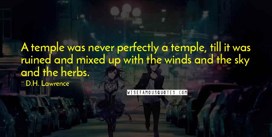 D.H. Lawrence Quotes: A temple was never perfectly a temple, till it was ruined and mixed up with the winds and the sky and the herbs.