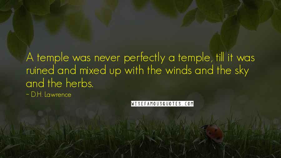 D.H. Lawrence Quotes: A temple was never perfectly a temple, till it was ruined and mixed up with the winds and the sky and the herbs.