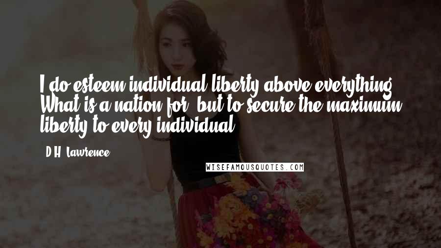 D.H. Lawrence Quotes: I do esteem individual liberty above everything. What is a nation for, but to secure the maximum liberty to every individual?