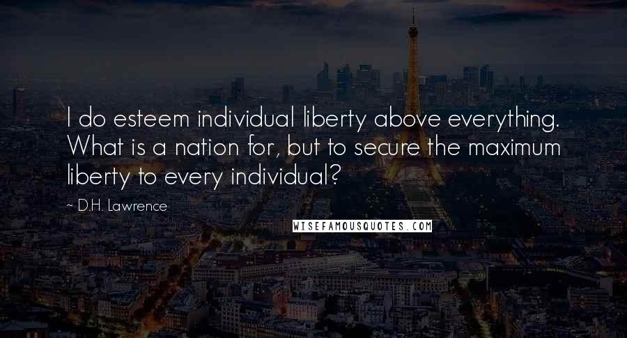 D.H. Lawrence Quotes: I do esteem individual liberty above everything. What is a nation for, but to secure the maximum liberty to every individual?