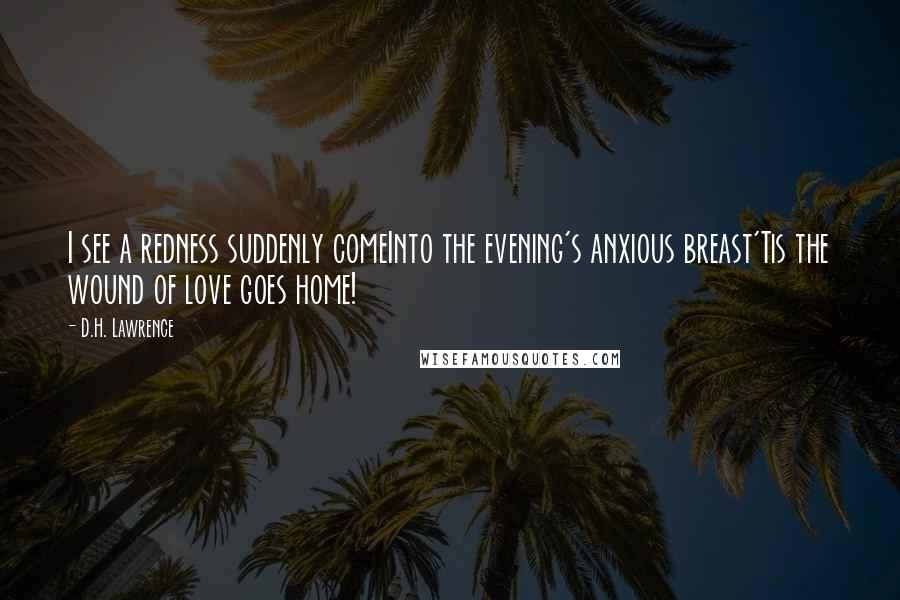 D.H. Lawrence Quotes: I see a redness suddenly comeInto the evening's anxious breast'Tis the wound of love goes home!