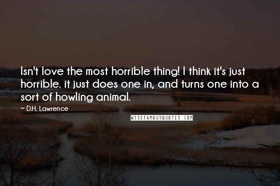 D.H. Lawrence Quotes: Isn't love the most horrible thing! I think it's just horrible. it just does one in, and turns one into a sort of howling animal.