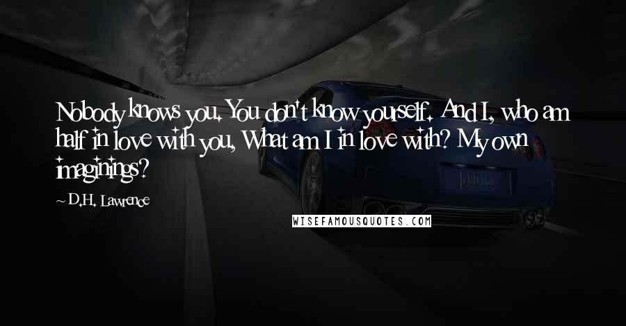 D.H. Lawrence Quotes: Nobody knows you. You don't know yourself. And I, who am half in love with you, What am I in love with? My own imaginings?