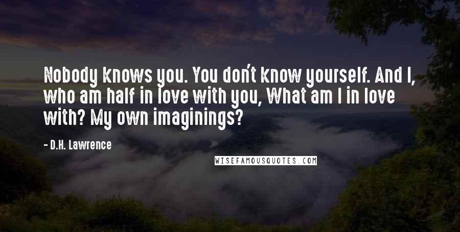 D.H. Lawrence Quotes: Nobody knows you. You don't know yourself. And I, who am half in love with you, What am I in love with? My own imaginings?