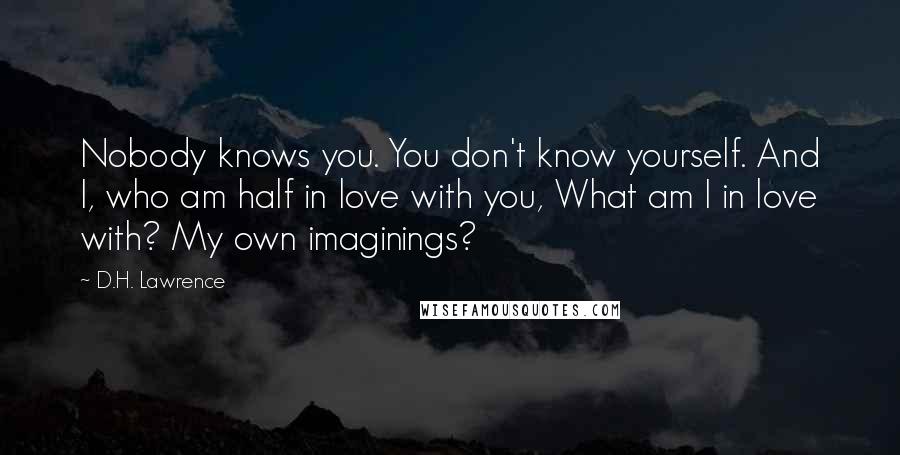 D.H. Lawrence Quotes: Nobody knows you. You don't know yourself. And I, who am half in love with you, What am I in love with? My own imaginings?