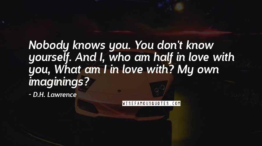 D.H. Lawrence Quotes: Nobody knows you. You don't know yourself. And I, who am half in love with you, What am I in love with? My own imaginings?