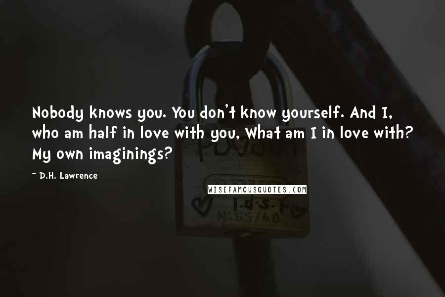 D.H. Lawrence Quotes: Nobody knows you. You don't know yourself. And I, who am half in love with you, What am I in love with? My own imaginings?