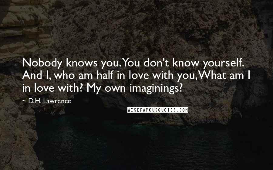 D.H. Lawrence Quotes: Nobody knows you. You don't know yourself. And I, who am half in love with you, What am I in love with? My own imaginings?