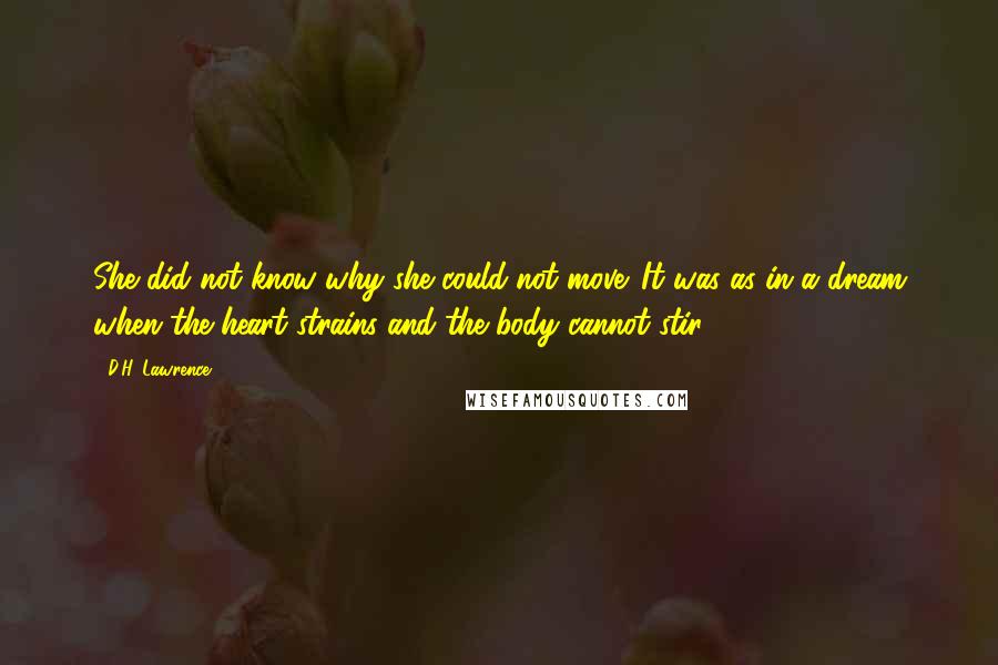 D.H. Lawrence Quotes: She did not know why she could not move. It was as in a dream when the heart strains and the body cannot stir.